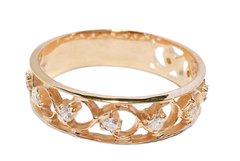 Перстень з червоного золота з фіанітами 350093