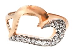 Перстень "Сердце" з червоного золота з фіанітами 350149