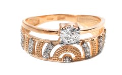 Перстень з червоного золота з фіанітами 350190