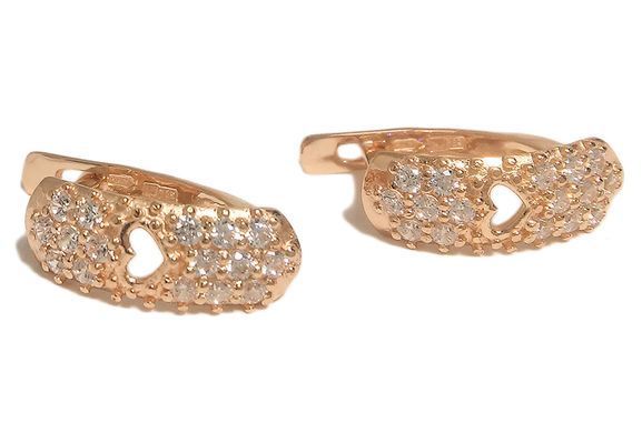 14K Red Gold Earrings Hearts with Cubic Zirconia 250027