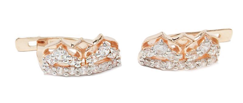 Сережки "Корона" з червоного золота з фіанітами 250087