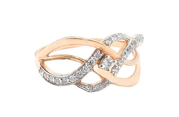 Перстень з червоного золота з фіанітами 350142